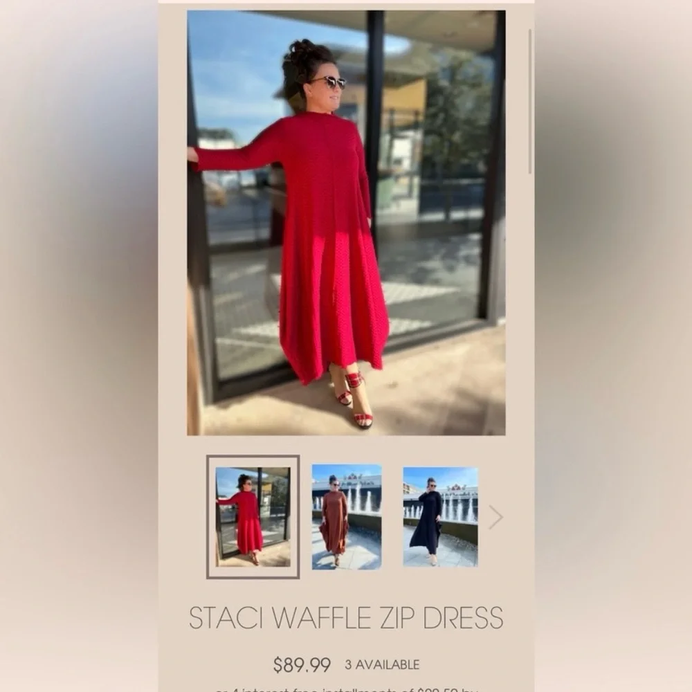 ❤️ Zadie B's -Staci Waffle Dress/ W Pockets “Sold Out Online” ❤️ - Picture 3 of 5